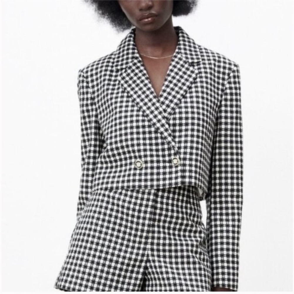 Zara Black and White Houndstooth Blazer